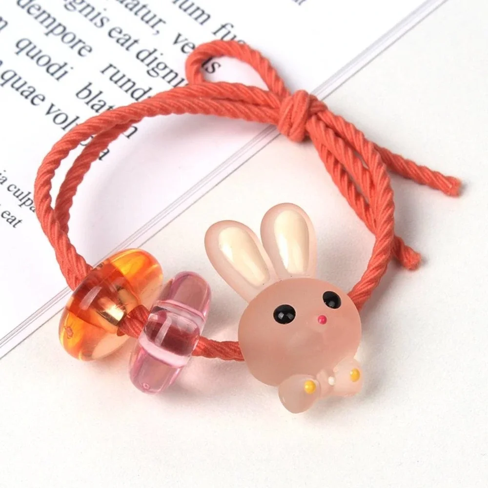 Set/5 Adorable Resin Bunny/Bead Twisted Elastic Hair‎ Ties